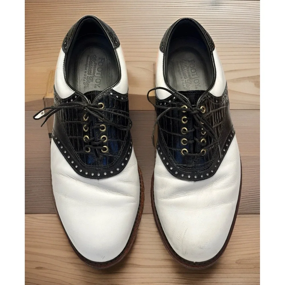 Footjoy Mens 8.5 EE Classics Dry Premiere Waterproof Golf Shoes 50470 Croc Black